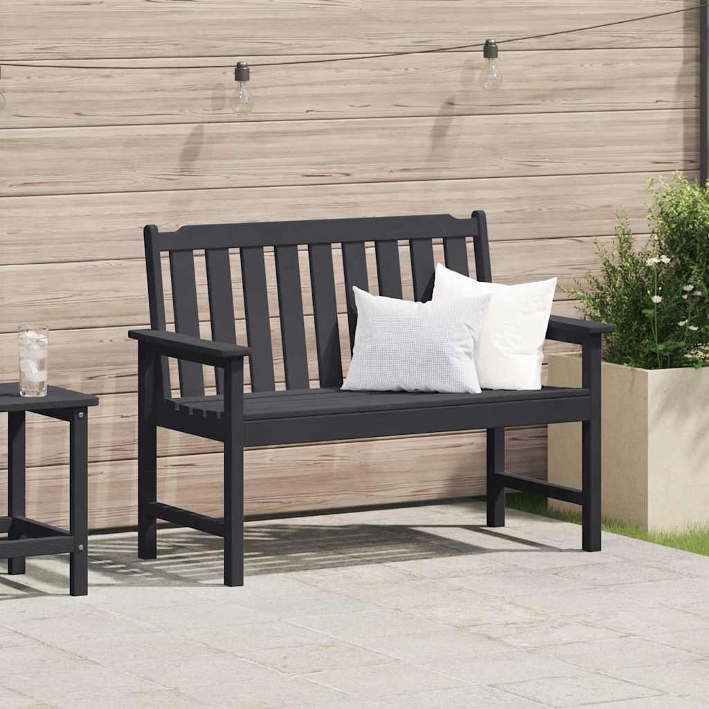 Garden Bench with Cushion Black 120 x 59 x 88cm HDPE
